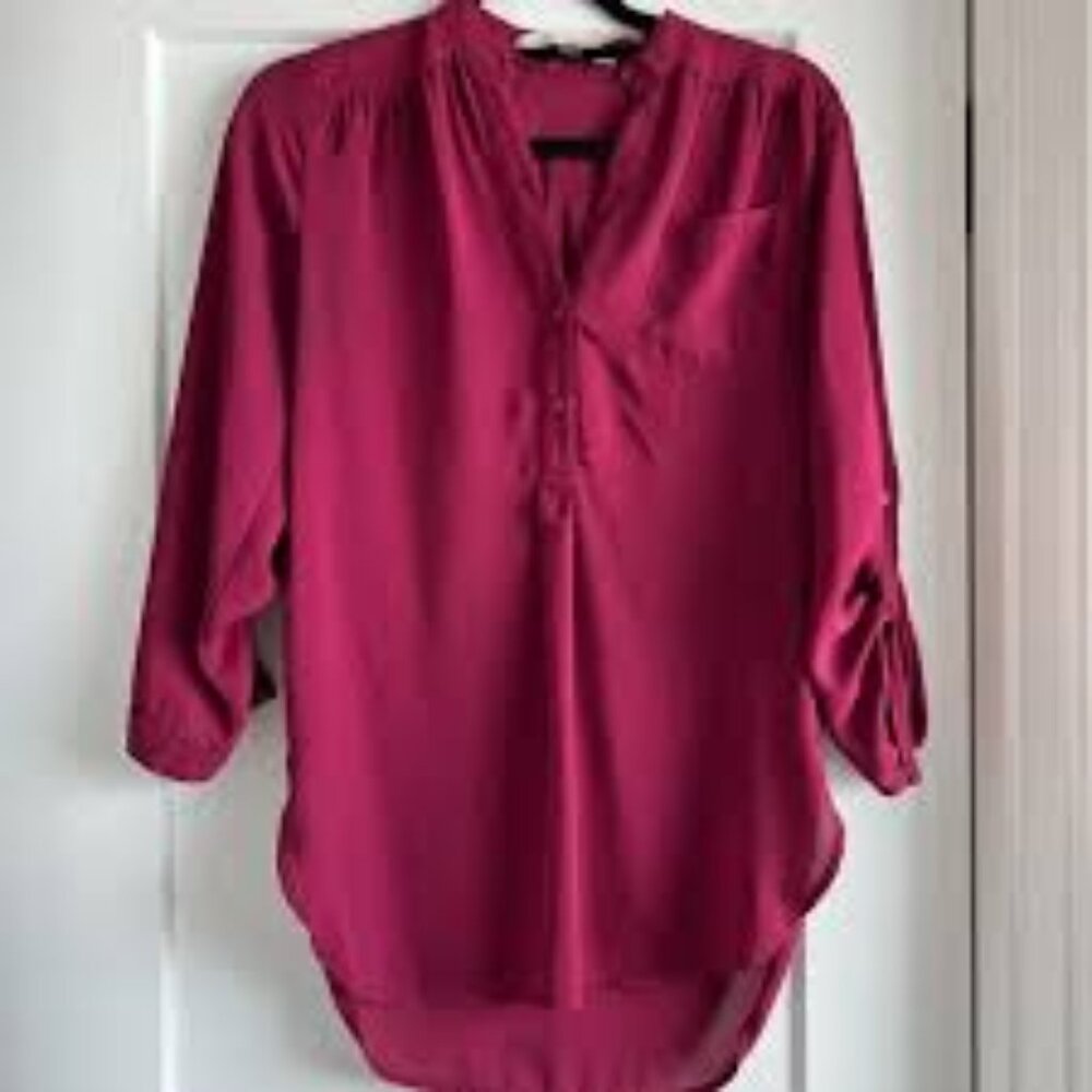 41 Hawthorn Colibri Tab Sleeve Blouse Stitch Fix Burgundy Wine Size S
